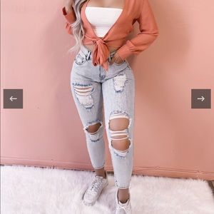 High Waist Distressed Denim Jeans